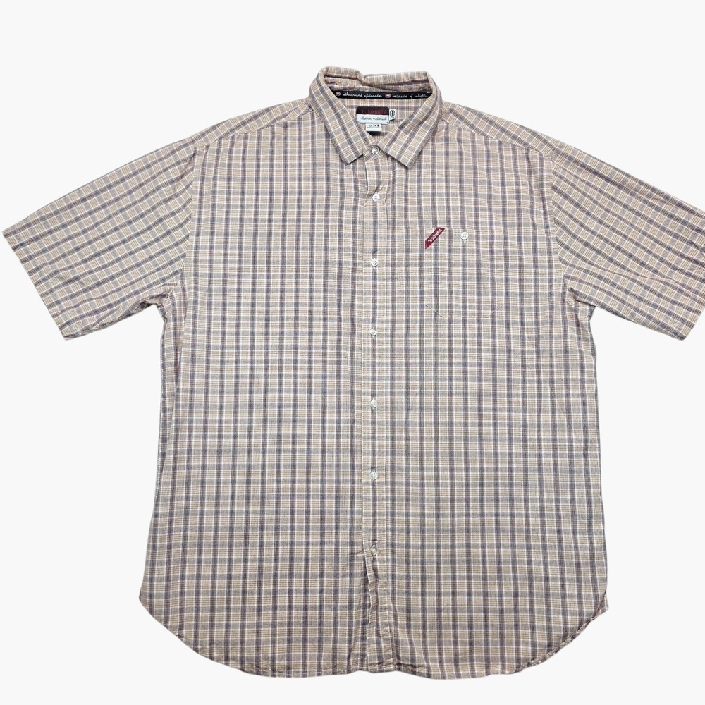 Ecko Unltd Mens 3XL Plaid Short Sleeve Button Down Shirt Tan Brown 100% Cotton